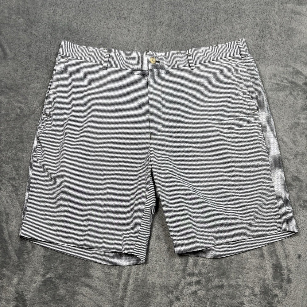 Peter Millar Shorts Mens 38 Grey White Striped Featherweight Chino Seersucker